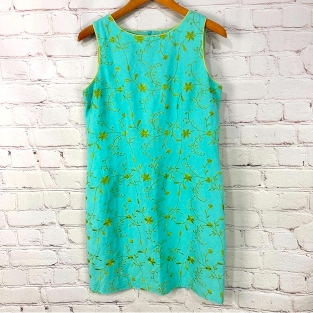 Vintage Coldwater Creek Embroidered Sheath Dress Size 12P Spring turquoise vacay
